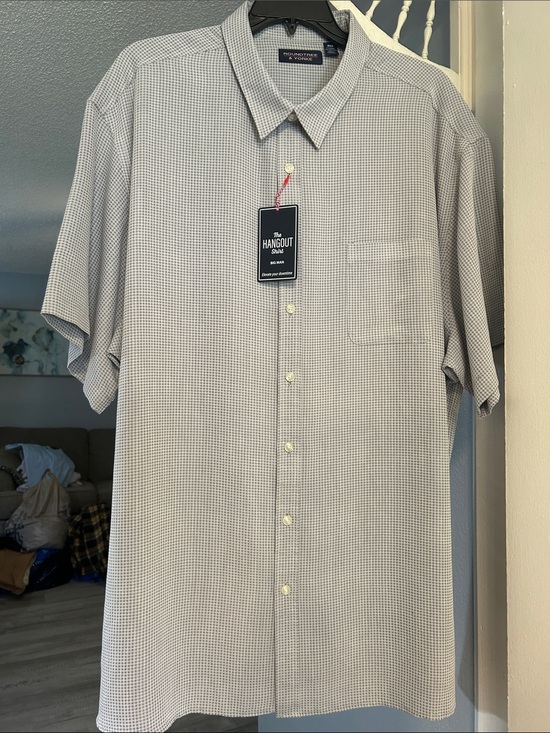 Roundtree & Yorke Other - Roundtree & Yorke Short Sleeve Grey Micro-Check Hangout Button-Up Shirt Size 4XB